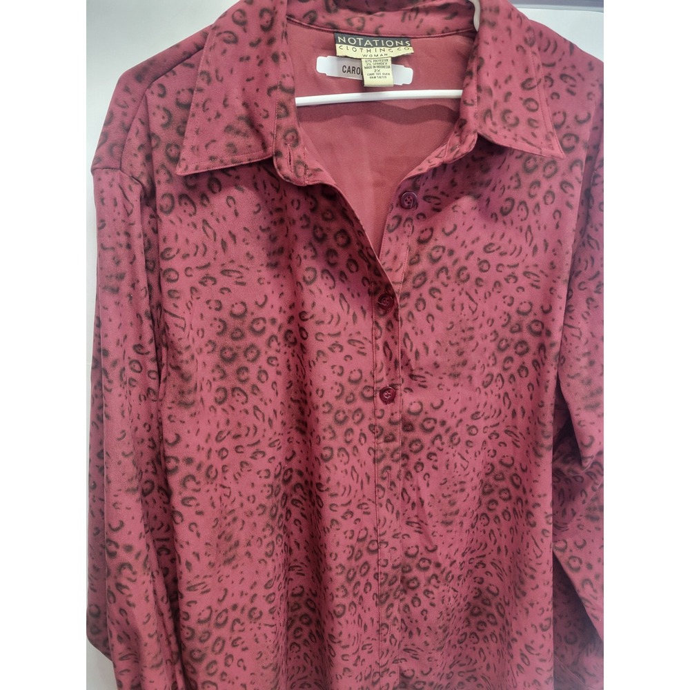 Notations Clothing Co. 2X Long Sleeve Button Front Leopard Print‎ Blouse Shirt